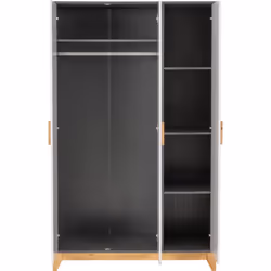 Cleveland 3 Door Wardrobe in White and Pine with Grey Metal Effect