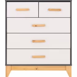 Cleveland 3+2 Drawer Chest in White and Pine with Grey Metal Effect