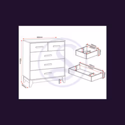 Cleveland 3+2 Drawer Chest in White and Pine with Grey Metal Effect