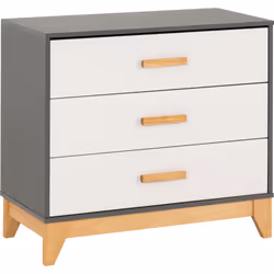 Cleveland 3 Drawer Chest in White and Pine with Grey Metal Effect