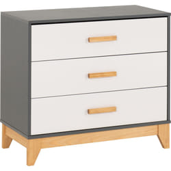 Cleveland 3 Drawer Chest in White and Pine with Grey Metal Effect