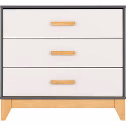 Cleveland 3 Drawer Chest in White and Pine with Grey Metal Effect