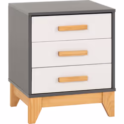 Cleveland 3 Drawer Bedside in White and Pine with Grey Metal Effect