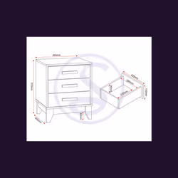 Cleveland 3 Drawer Bedside in White and Pine with Grey Metal Effect