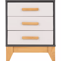 Cleveland 3 Drawer Bedside in White and Pine with Grey Metal Effect
