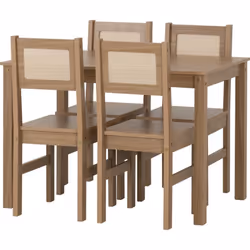 Santana Table with 4 Chairs Dining Set in Light Oak and Rattan Finish