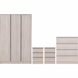Malvern 3 Door Wardrobe Bedroom Set Urban Snow Beige 4 Items