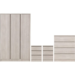Malvern 3 Door Wardrobe Bedroom Set Urban Snow Beige 4 Items