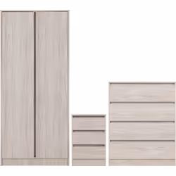Malvern Trio Bedroom Set Wardrobe Chest of Drawers Bedside Urban Snow
