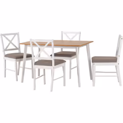 Balfour Dining Set Table and 4 Chairs in White and Oak Effect with Grey Fabric