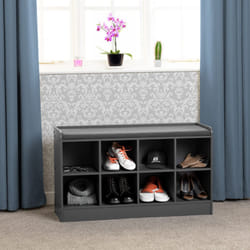 Portland Shoe Bench in Grey with Fabric Bench Seating