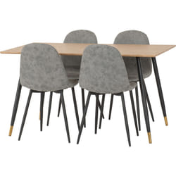 Hamilton Dining Set Chairs Oak Effect  4 Grey Faux Leather Chairs
