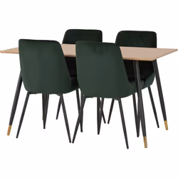Hamilton Dining Set with Avery Chairs Medium Oak Effect Emerald Green Velvet