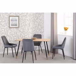 Hamilton Dining Set with Avery Chairs Medium Oak Effect Grey Velvet