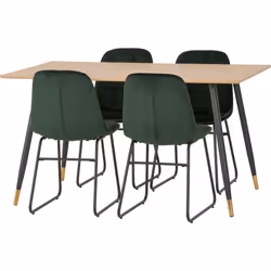 Hamilton Dining Set with 4 Lukas Chairs Medium Oak Effect Green Velvet