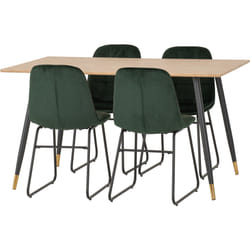 Hamilton Dining Set with 4 Lukas Chairs Medium Oak Effect Green Velvet