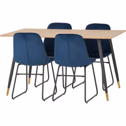 Hamilton Dining Set with 4 Lukas Chairs Medium Oak Effect Blue Velvet Chairs
