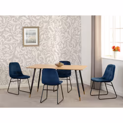 Hamilton Dining Set with 4 Lukas Chairs Medium Oak Effect Blue Velvet Chairs