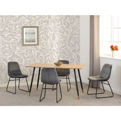 Hamilton Dining Set with Lukas Chairs Medium Oak Effect Grey Velvet Chairs