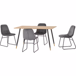 Hamilton Dining Set with Lukas Chairs Medium Oak Effect Grey Velvet Chairs