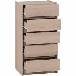 Paris 5 Drawer Narrow Chest Smoked Ash Effect Curved Edges