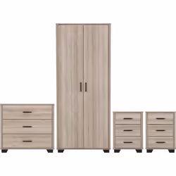 Oliver 2 Door Wardrobe Bedroom Set 4 Items Light Oak Effect