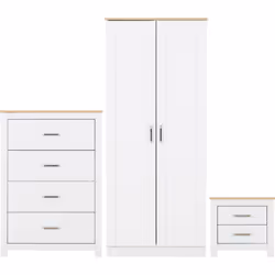 Portland Trio Bedroom Set White and Oak Effect 3 Items