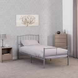 Newton 3ft Single Metal Bed Silver Middle Support 14 Metal Slats