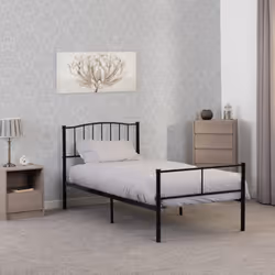 Newton 3ft Single Metal Bed Black Middle Support 14 Metal Slats