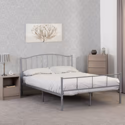Newton 4ft6 Double Metal Bed Silver Middle Support 14 Metal Slats
