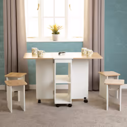 Seymore Stowaway Dining Set Oak Effect White with 4 Stools
