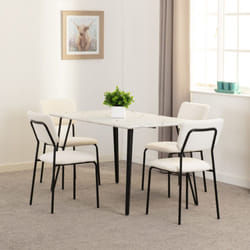 Sheldon White Marble Effect Dining Set Table 4 Ivory Velvet Chairs