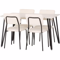 Sheldon White Marble Effect Dining Set Table 4 Ivory Velvet Chairs