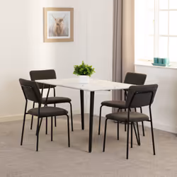 Sheldon White Marble Effect Dining Set Table 4 Dark Grey Velvet Chairs