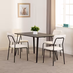 Sheldon Black Marble Effect Dining Set Table 4 Ivory Velvet Chairs
