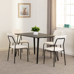 Sheldon Black Marble Effect Dining Set Table 4 Ivory Velvet Chairs