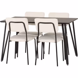 Sheldon Black Marble Effect Dining Set Table 4 Ivory Velvet Chairs