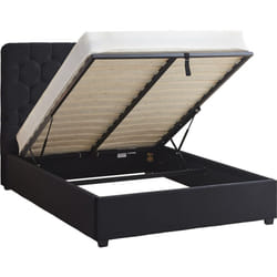 Madison Ottoman 4'6" Double Bed Black Velvet Fabric with Buttoned Studs