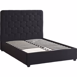 Madison Ottoman 4'6" Double Bed Black Velvet Fabric with Buttoned Studs