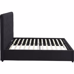 Madison Ottoman 4'6" Double Bed Black Velvet Fabric with Buttoned Studs