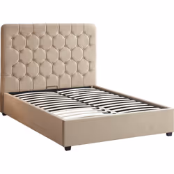 Madison Ottoman 4'6" Double Bed Fawn Velvet Fabric with Buttoned Studs