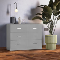 Dakota 6 Drawer Chest of Drawers Light Grey Metal Drawer Runners and Handles