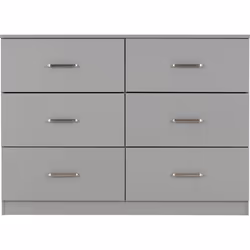 Dakota 6 Drawer Chest of Drawers Light Grey Metal Drawer Runners and Handles