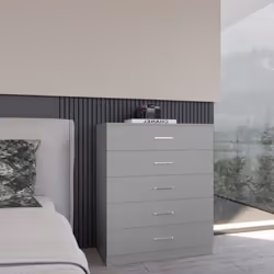 Dakota 5 Drawer Chest of Drawers Light Grey Metal Drawer Runners and Handles