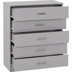 Dakota 5 Drawer Chest of Drawers Light Grey Metal Drawer Runners and Handles
