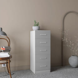 Dakota 5 Drawer Narrow Chest of Drawers Light Grey Metal Drawer Runners Handles