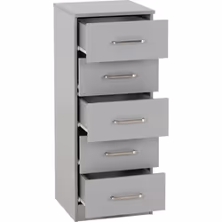Dakota 5 Drawer Narrow Chest of Drawers Light Grey Metal Drawer Runners Handles