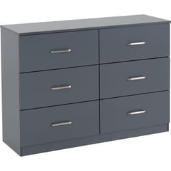 Dakota 6 Drawer Chest of Drawers Dark Grey Metal Drawer Runners and Handles