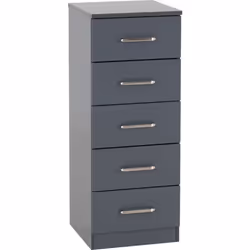 Dakota 5 Drawer Narrow Chest of Drawers Grey Metal Drawer Runners Handles