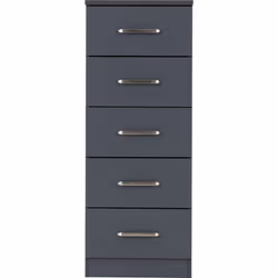 Dakota 5 Drawer Narrow Chest of Drawers Grey Metal Drawer Runners Handles